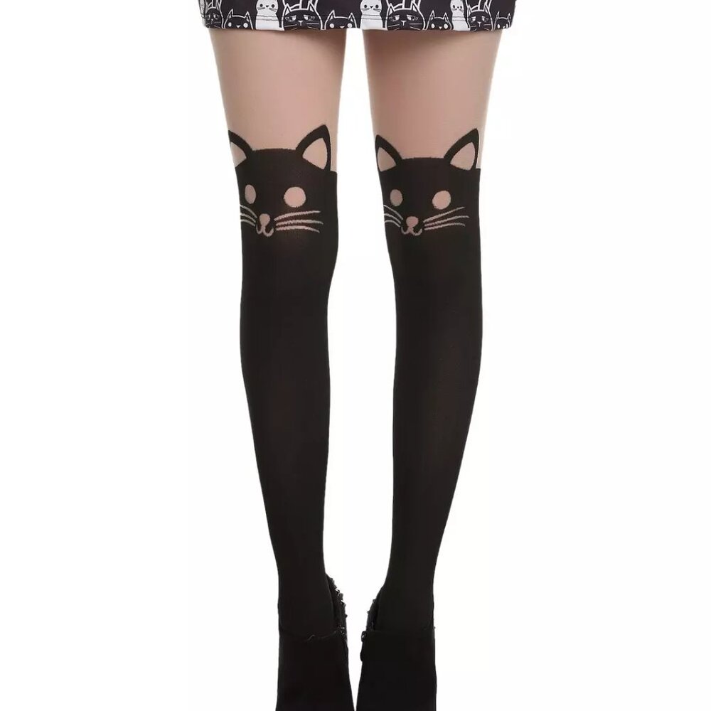 Blackheart Cat Faux Thigh High Tights